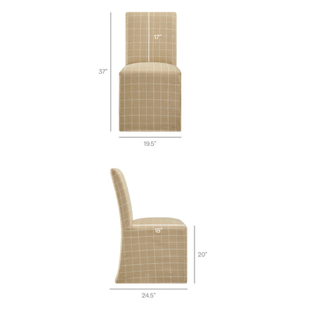 Aster Linen Cotton Blend Slipcovered Dining Chairs Set of 2 in Hemp Windowpane Check
