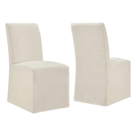 Aster Slub Weave Fabric Slipcovered Dining Chairs Set of 2 in Ecru