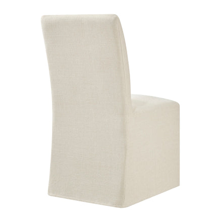 Aster Slub Weave Fabric Slipcovered Dining Chairs Set of 2 in Ecru