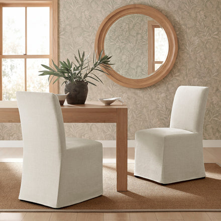Aster Slub Weave Fabric Slipcovered Dining Chairs Set of 2 in Ecru