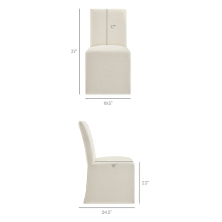Aster Slub Weave Fabric Slipcovered Dining Chairs Set of 2 in Ecru