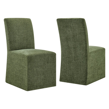 Aster Slub Weave Fabric Slipcovered Dining Chairs Set of 2 in Foliage