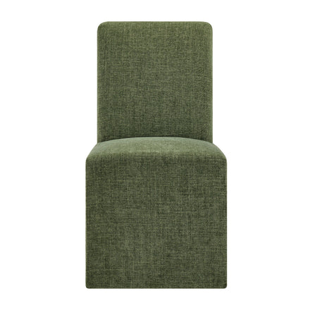 Aster Slub Weave Fabric Slipcovered Dining Chairs Set of 2 in Foliage
