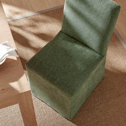 Aster Slub Weave Fabric Slipcovered Dining Chairs Set of 2 in Foliage