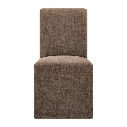Aster Slub Weave Fabric Slipcovered Dining Chairs Set of 2 in Mocha
