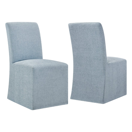 Aster Slub Weave Fabric Slipcovered Dining Chairs Set of 2 in Sky
