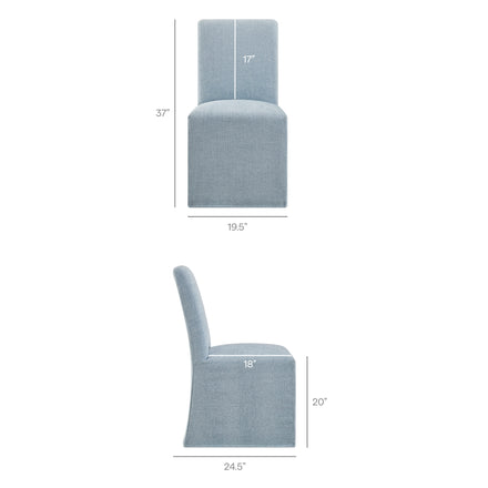 Aster Slub Weave Fabric Slipcovered Dining Chairs Set of 2 in Sky