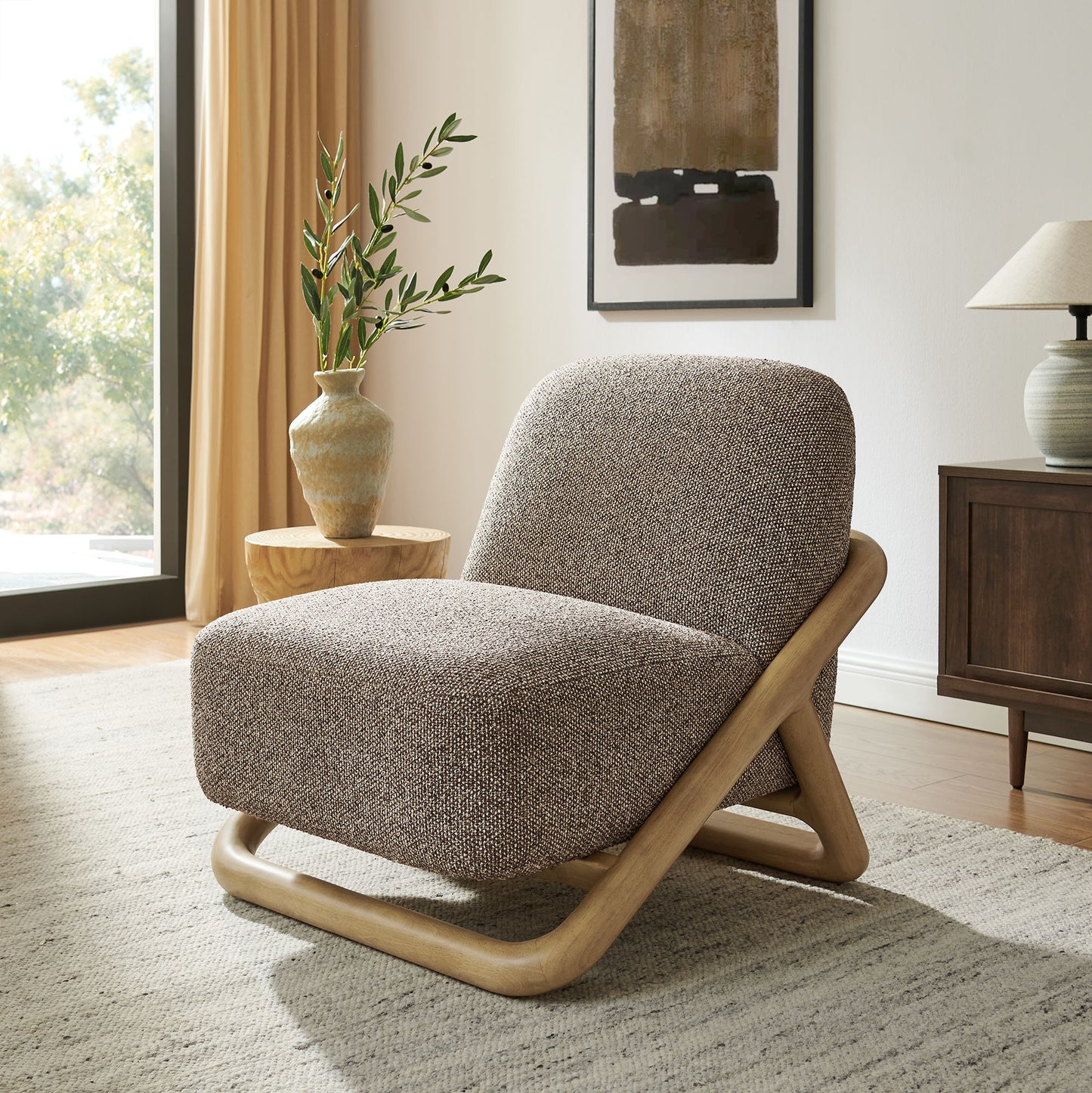 Helsingborg Textured Fabric Accent Chair in Chestnut Earth