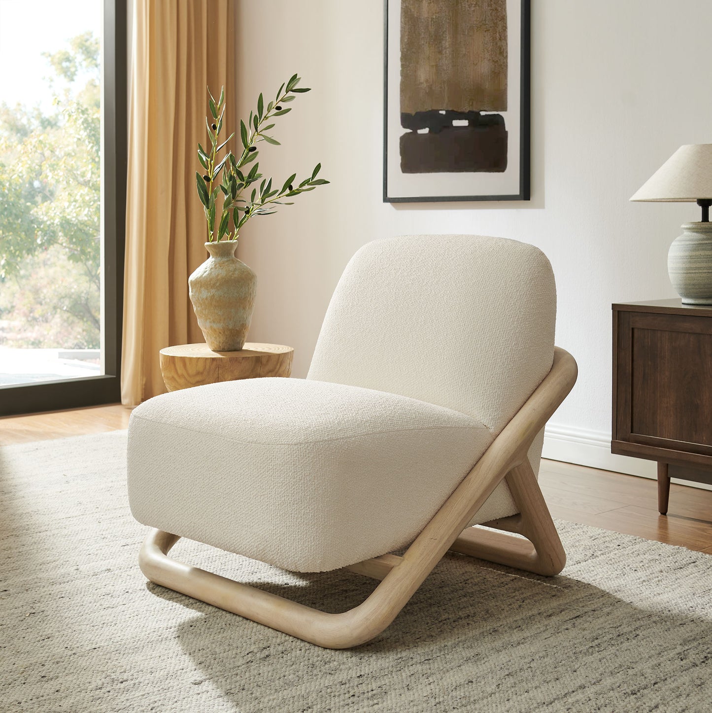 Helsingborg Textured Fabric Accent Chair in Oak Cream