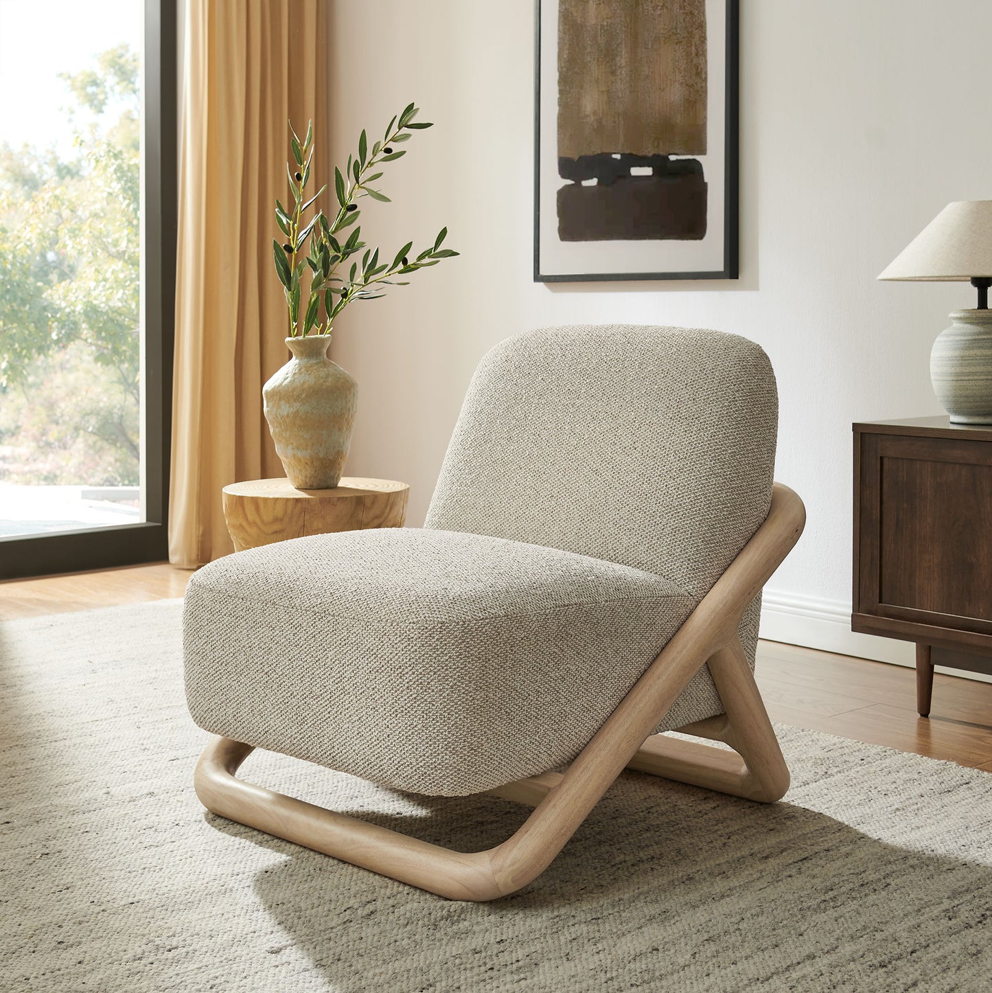 Helsingborg Textured Fabric Accent Chair in Oak Marble