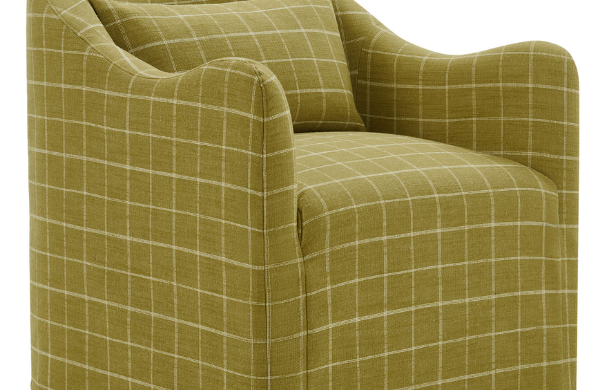 Wicker Slipcovered Linen Blend Accent Chair in Artichoke Windowpane Check