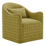 Wicker Slipcovered Linen Blend Accent Chair in Artichoke Windowpane Check
