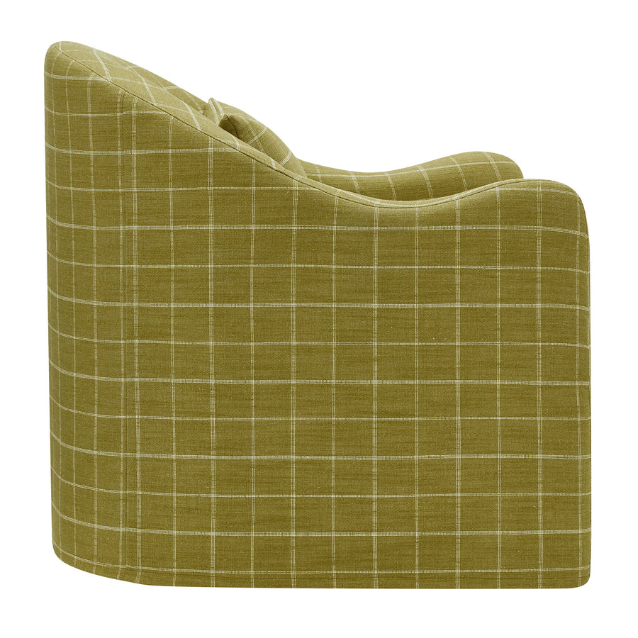 Wicker Slipcovered Linen Blend Accent Chair in Artichoke Windowpane Check