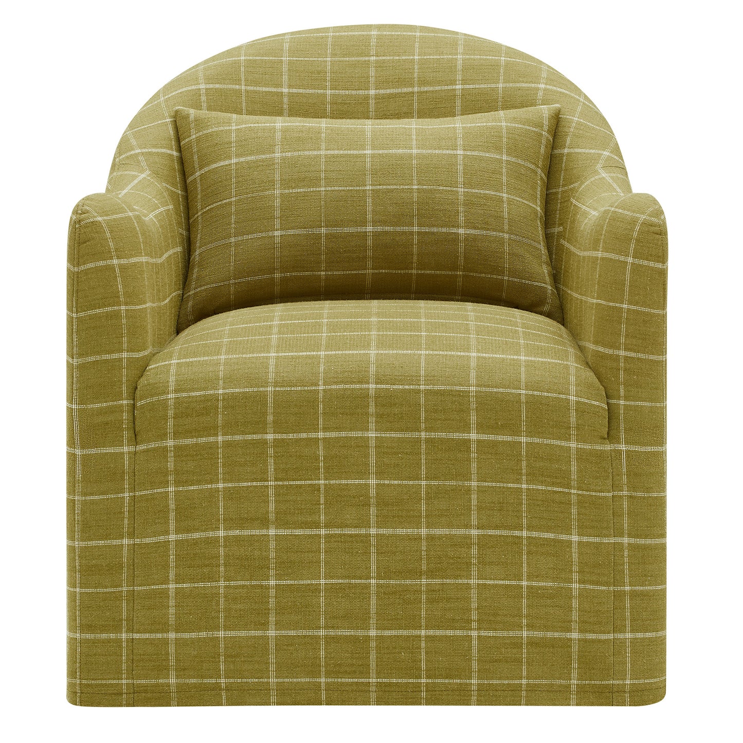 Wicker Slipcovered Linen Blend Accent Chair in Artichoke Windowpane Check