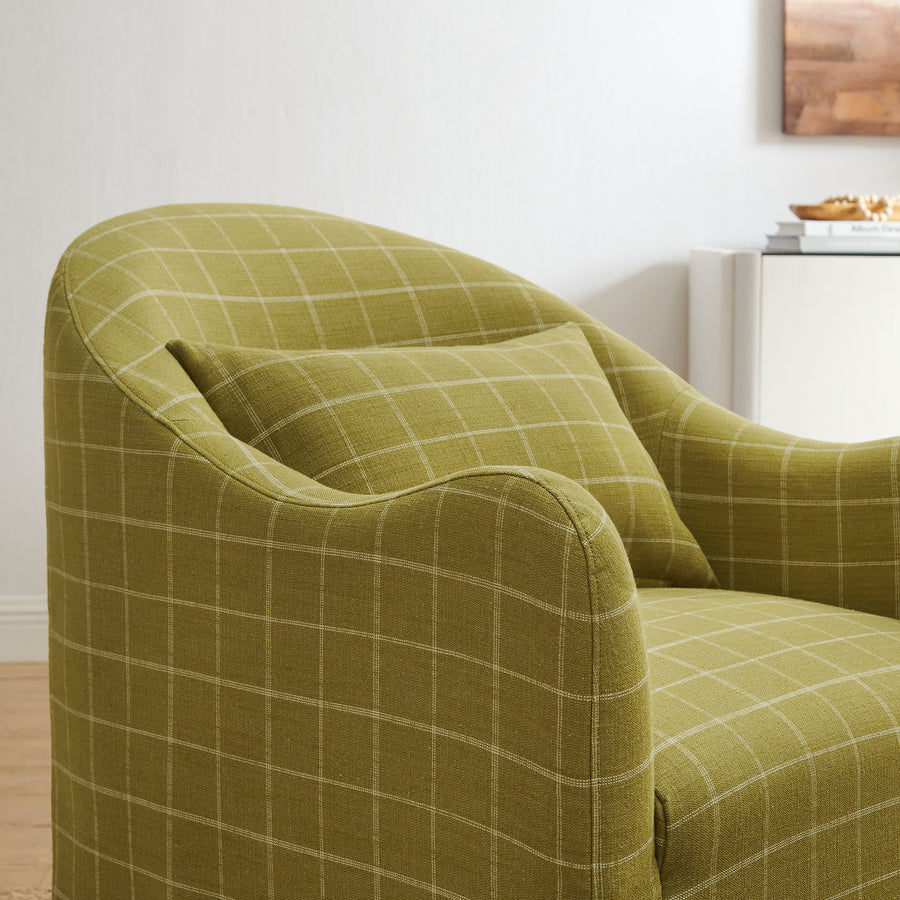 Wicker Slipcovered Linen Blend Accent Chair in Artichoke Windowpane Check