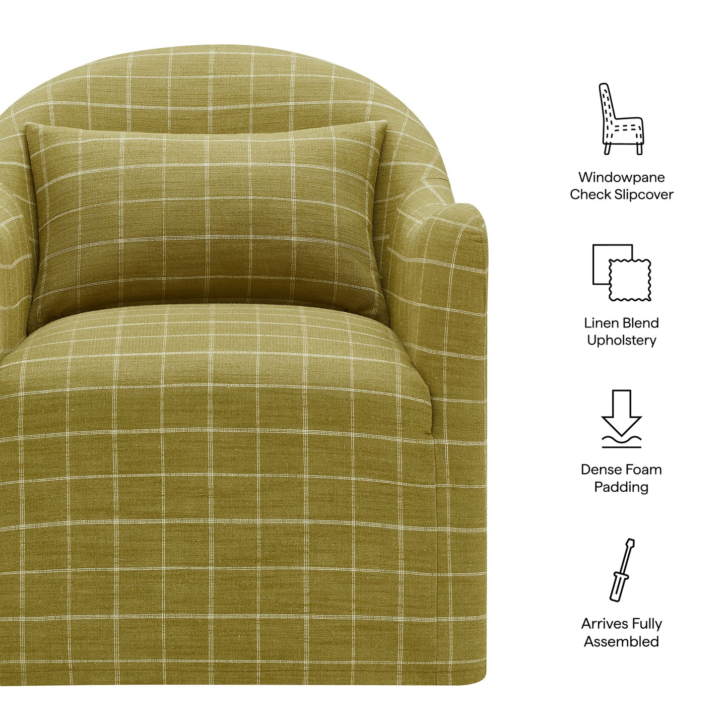 Wicker Slipcovered Linen Blend Accent Chair in Artichoke Windowpane Check