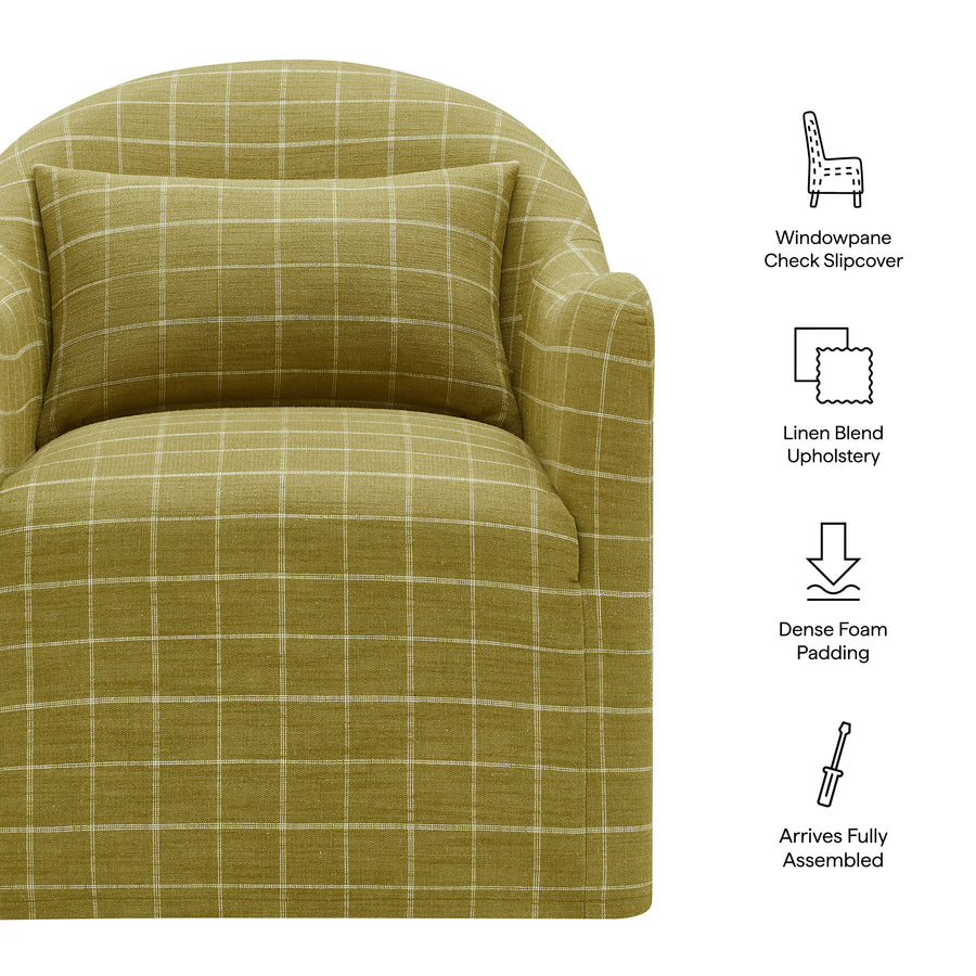 Wicker Slipcovered Linen Blend Accent Chair in Artichoke Windowpane Check