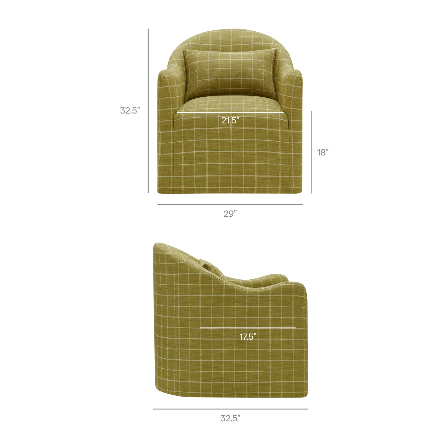 Wicker Slipcovered Linen Blend Accent Chair in Artichoke Windowpane Check