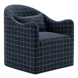 Wicker Slipcovered Linen Blend Accent Chair in Denim Windowpane Check