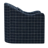 Wicker Slipcovered Linen Blend Accent Chair in Denim Windowpane Check