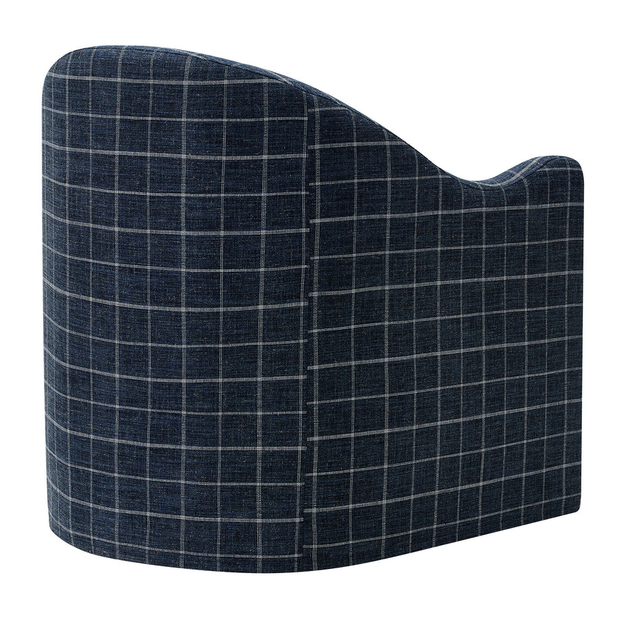 Wicker Slipcovered Linen Blend Accent Chair in Denim Windowpane Check