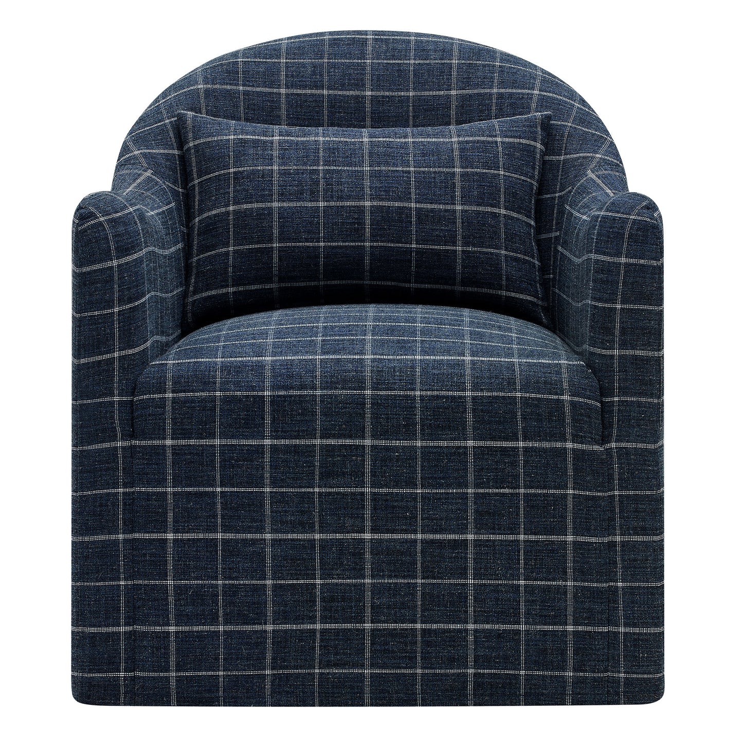 Wicker Slipcovered Linen Blend Accent Chair in Denim Windowpane Check