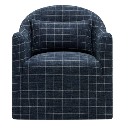 Bardot Slipcovered Linen Blend Accent Chair in Denim Windowpane Check
