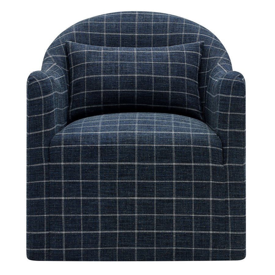 Wicker Slipcovered Linen Blend Accent Chair in Denim Windowpane Check