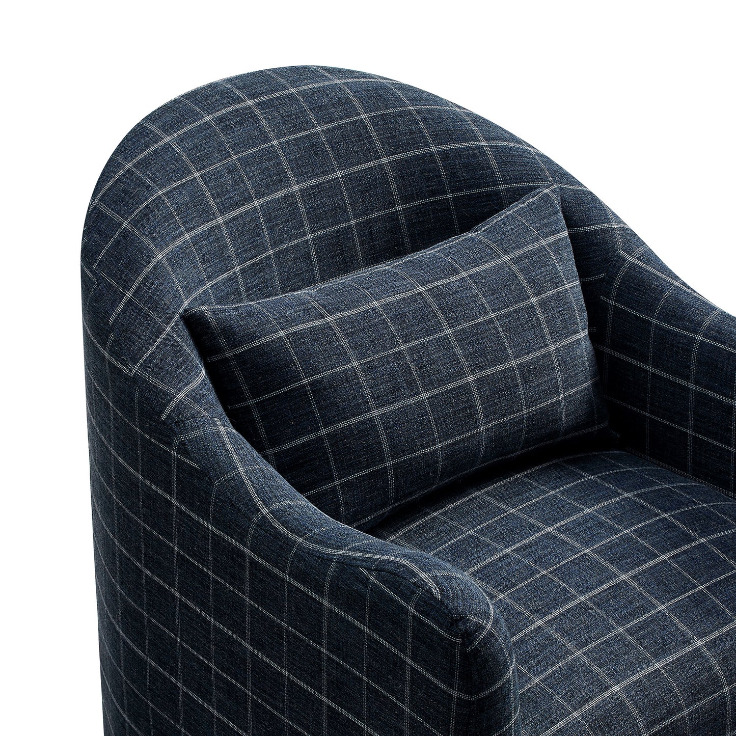 Wicker Slipcovered Linen Blend Accent Chair in Denim Windowpane Check