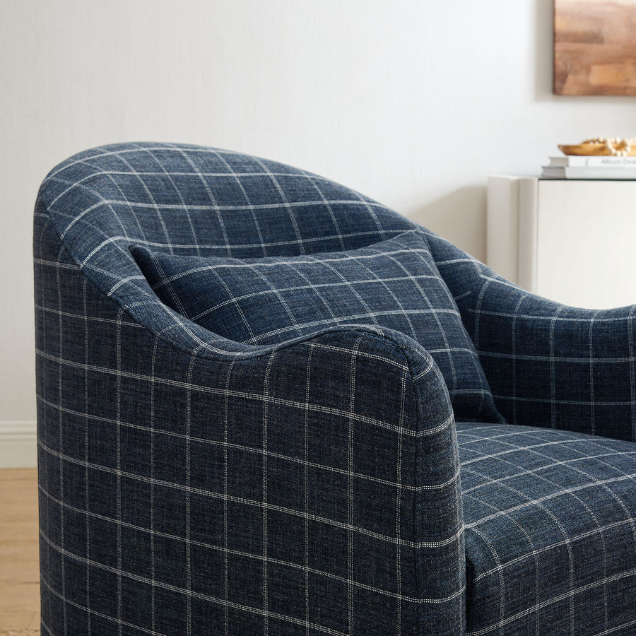 Wicker Slipcovered Linen Blend Accent Chair in Denim Windowpane Check