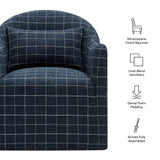 Wicker Slipcovered Linen Blend Accent Chair in Denim Windowpane Check