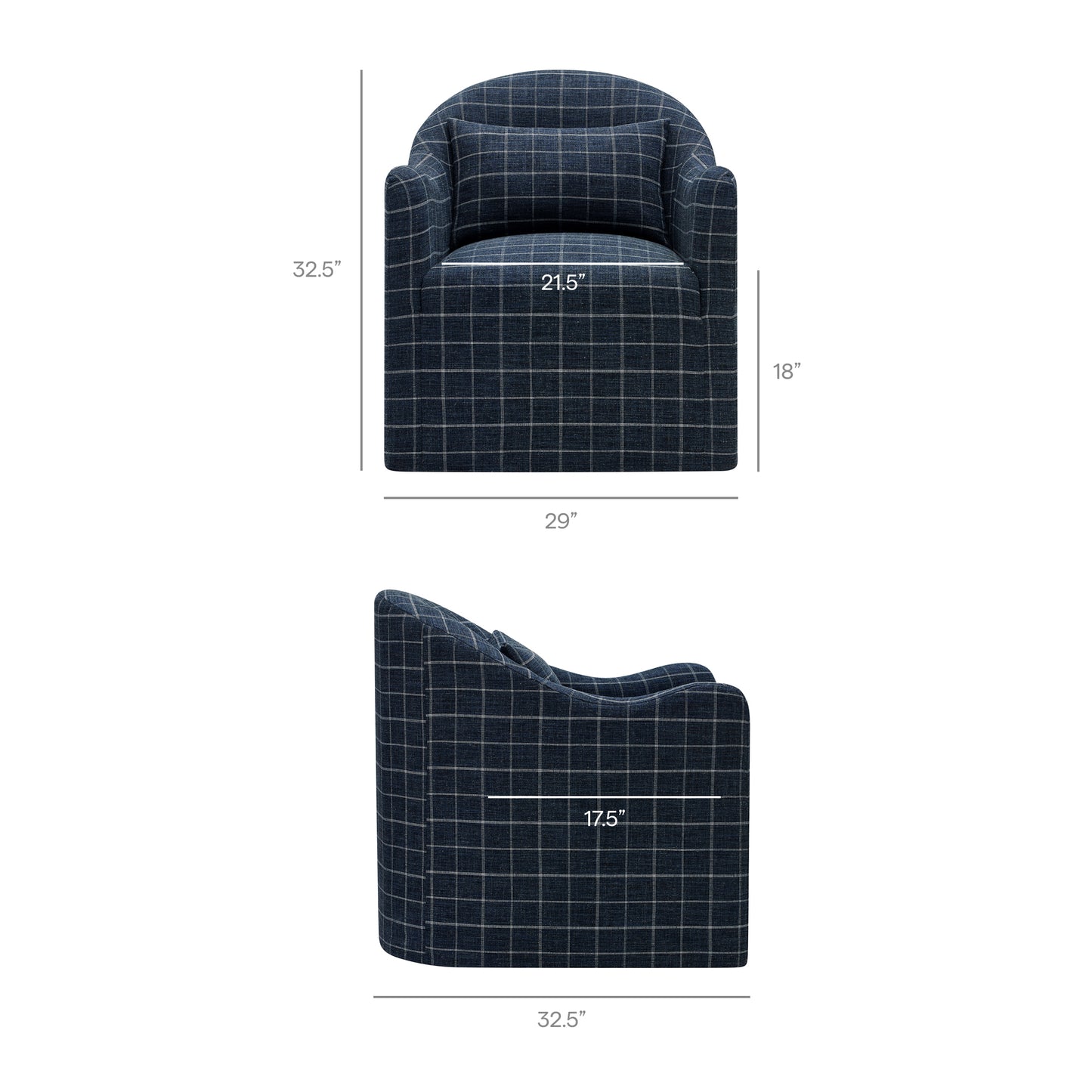 Wicker Slipcovered Linen Blend Accent Chair in Denim Windowpane Check