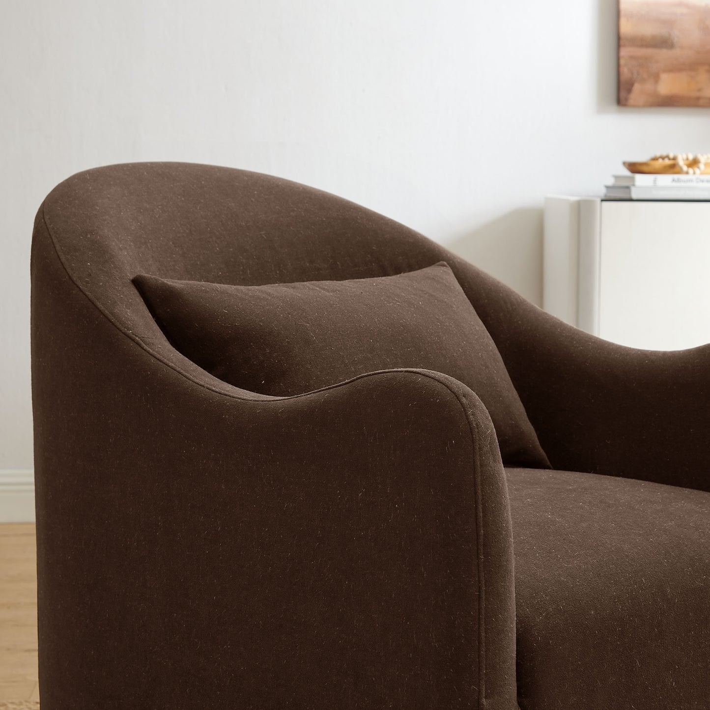 Wicker Slipcovered Linen Blend Accent Chair in Cocoa