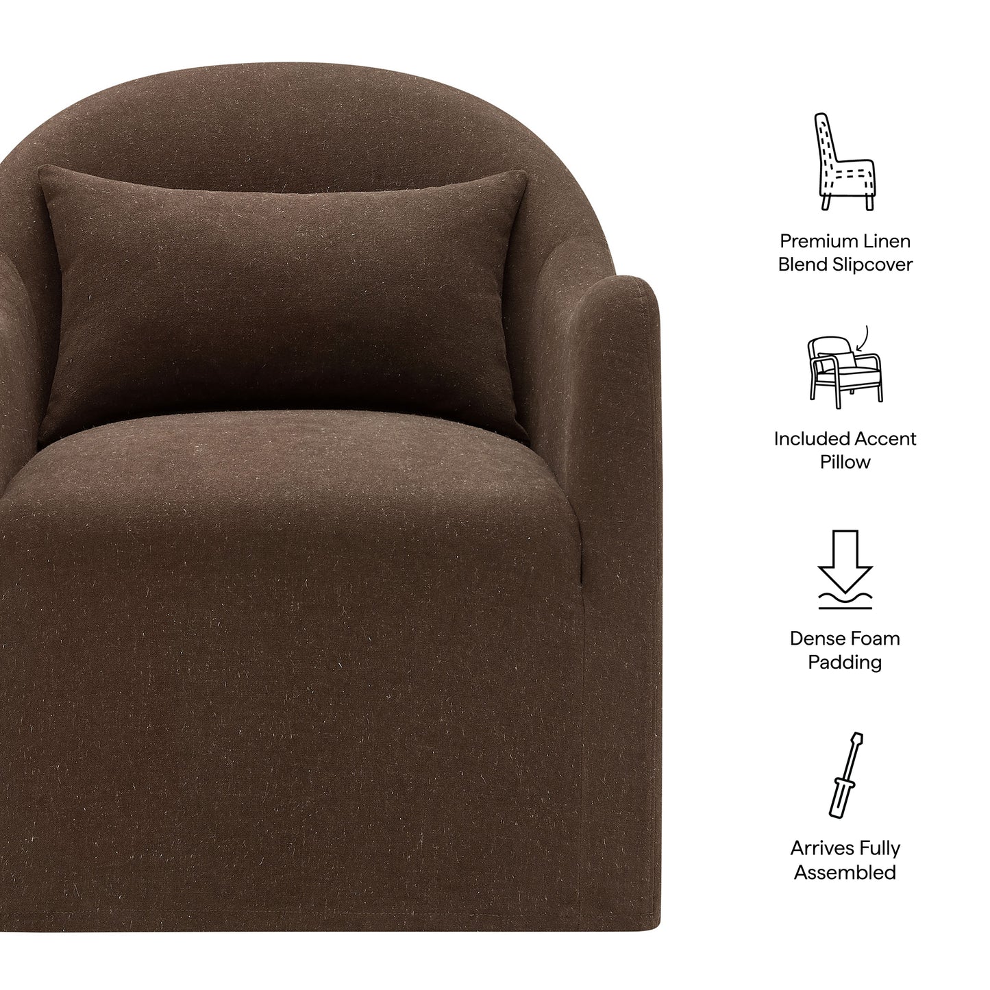 Wicker Slipcovered Linen Blend Accent Chair in Cocoa
