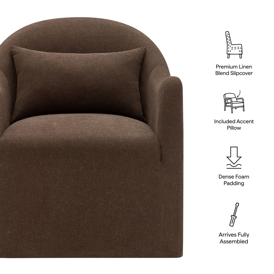 Wicker Slipcovered Linen Blend Accent Chair in Cocoa