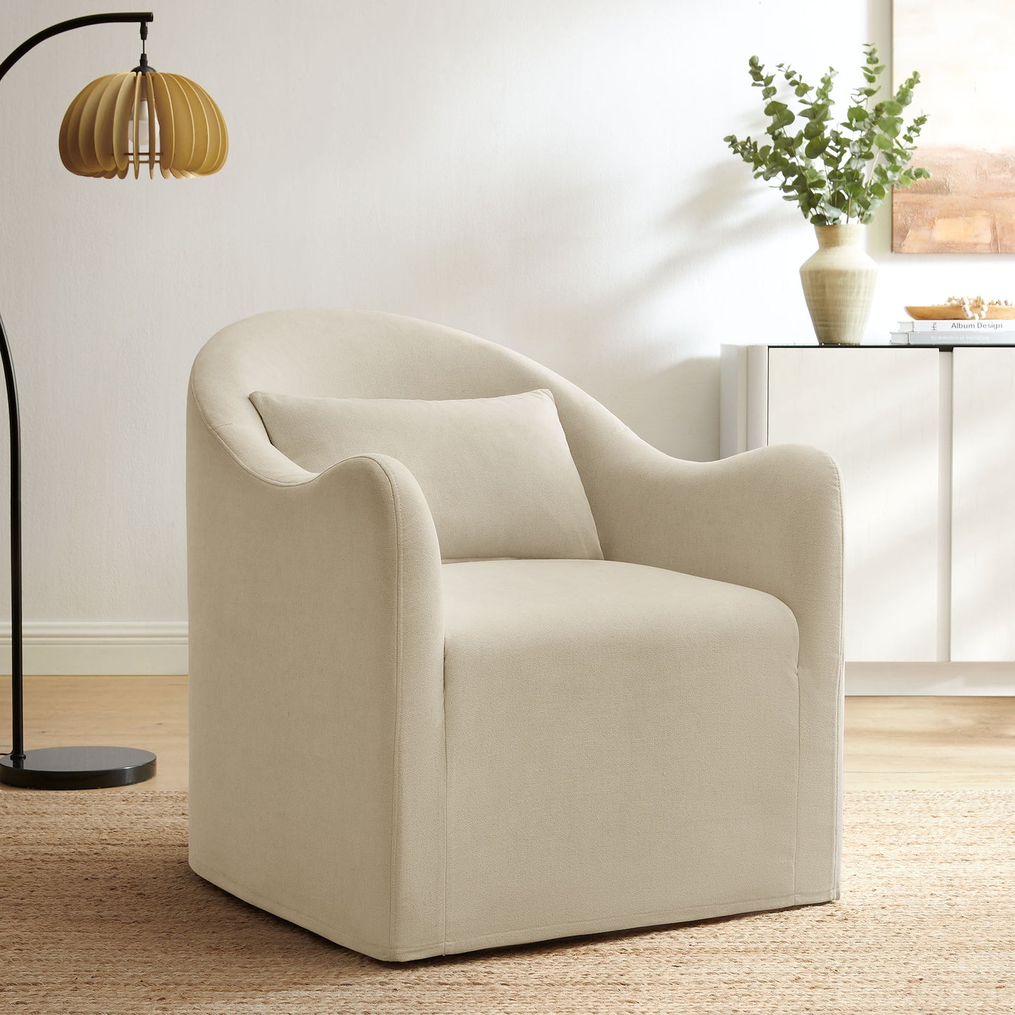 Wicker Slipcovered Linen Blend Accent Chair in Linen