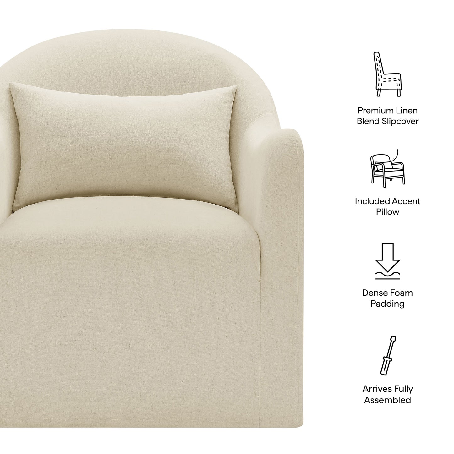 Wicker Slipcovered Linen Blend Accent Chair in Linen