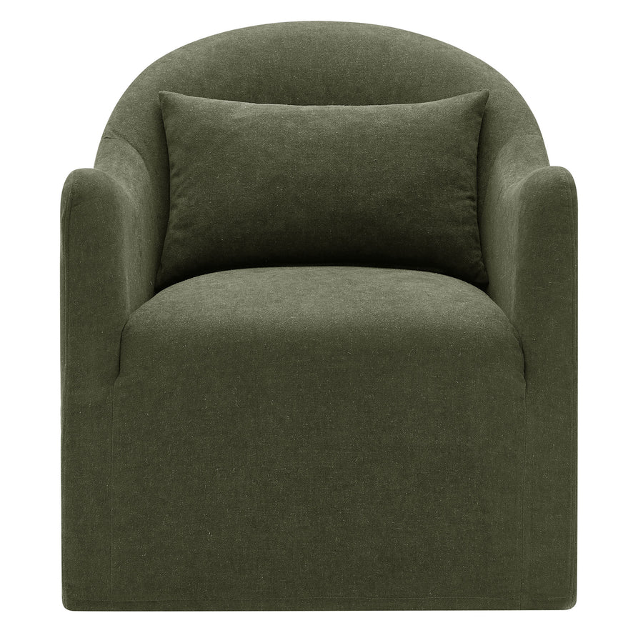 Wicker Slipcovered Linen Blend Accent Chair in Sage