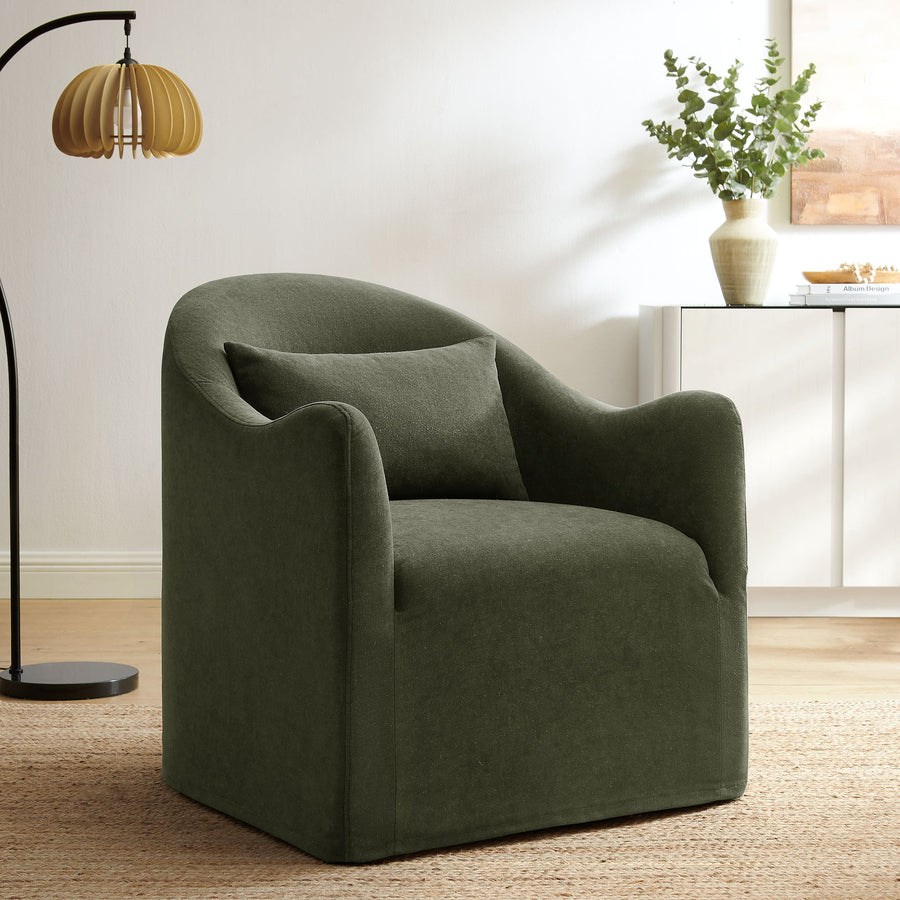 Wicker Slipcovered Linen Blend Accent Chair in Sage