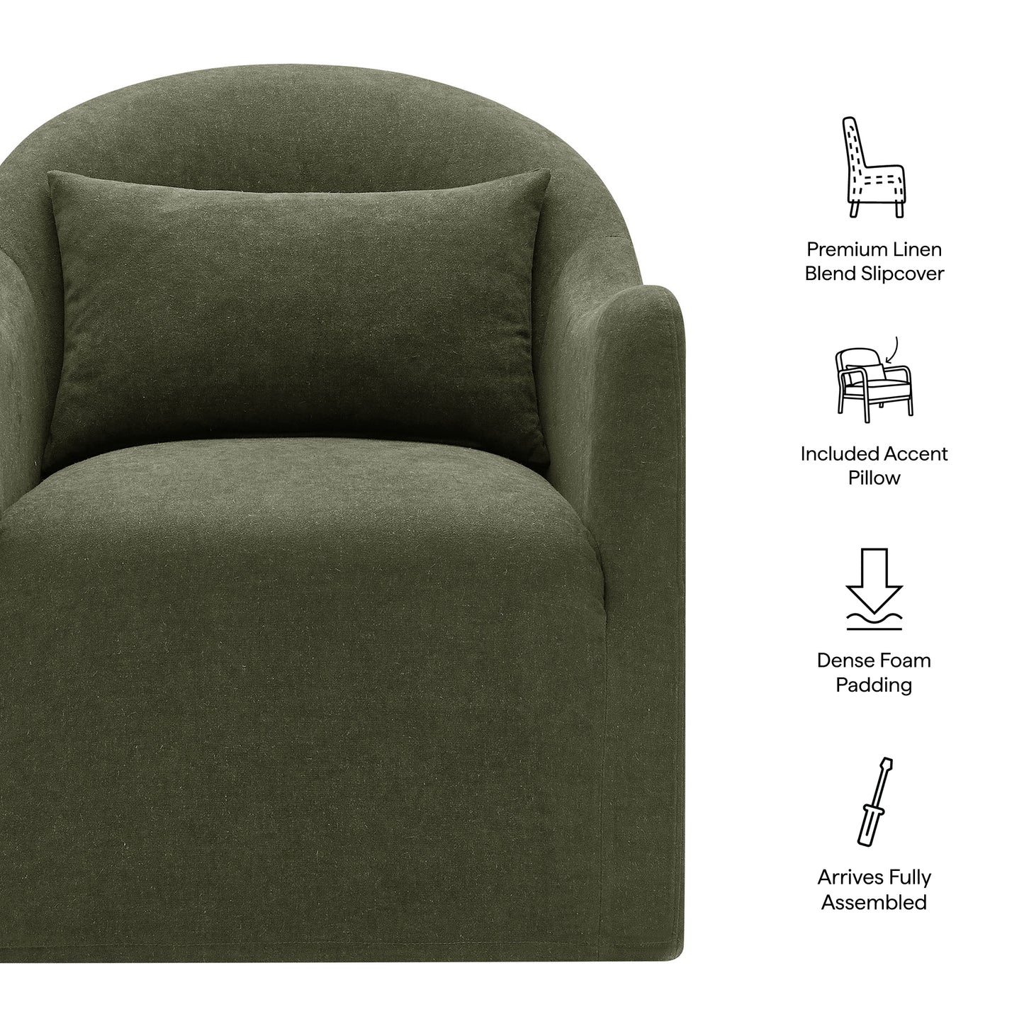 Wicker Slipcovered Linen Blend Accent Chair in Sage