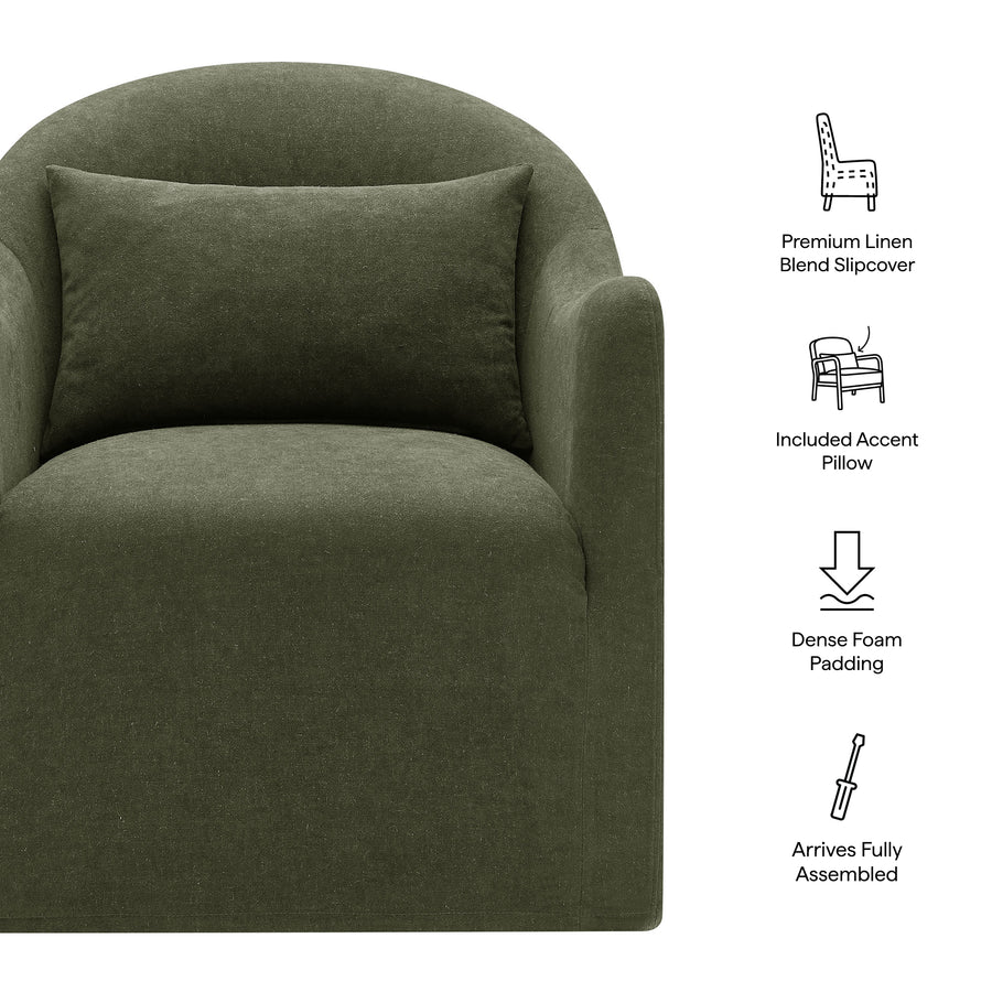 Wicker Slipcovered Linen Blend Accent Chair in Sage