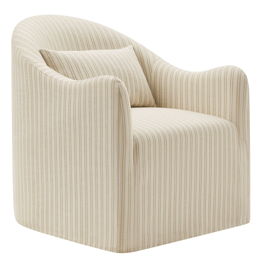 Wicker Slipcovered Striped Accent Chair in Oatmeal Stripe