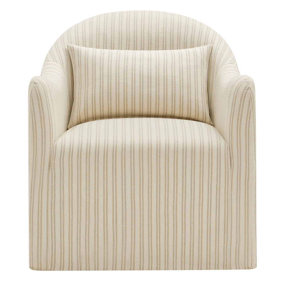 Wicker Slipcovered Striped Accent Chair in Oatmeal Stripe
