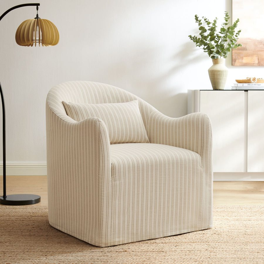 Wicker Slipcovered Striped Accent Chair in Oatmeal Stripe