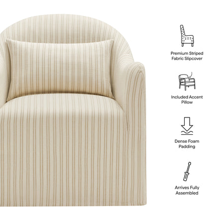 Bardot Slipcovered Striped Accent Chair in Oatmeal Stripe