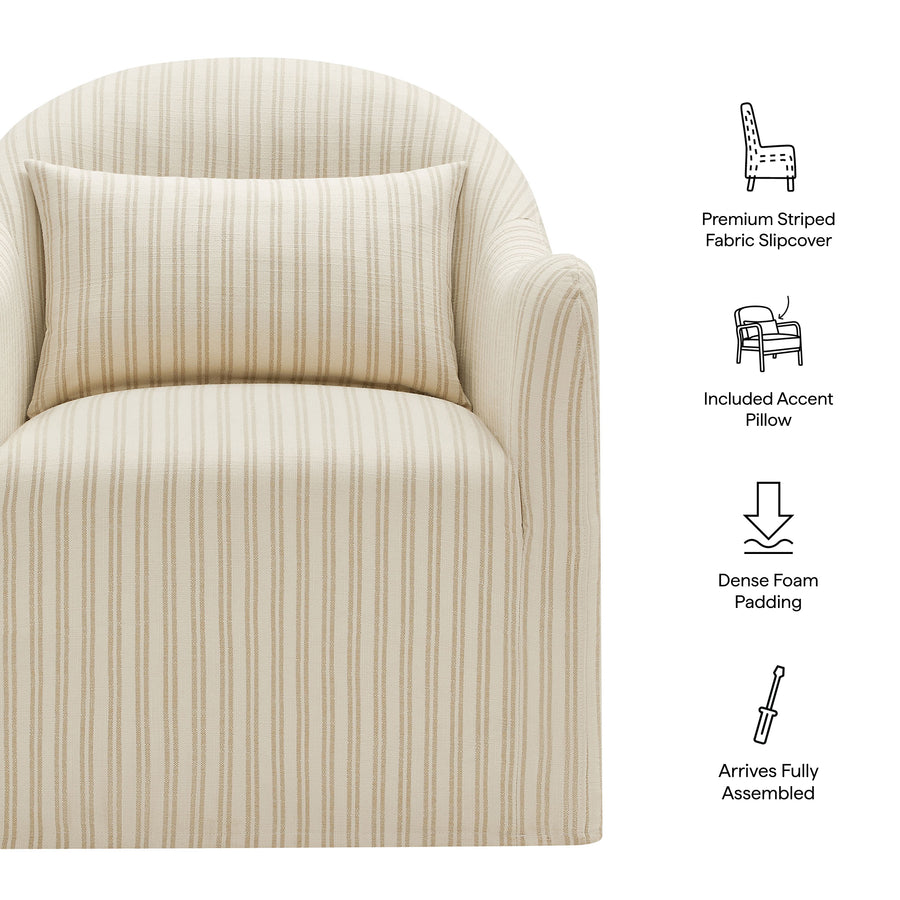 Wicker Slipcovered Striped Accent Chair in Oatmeal Stripe