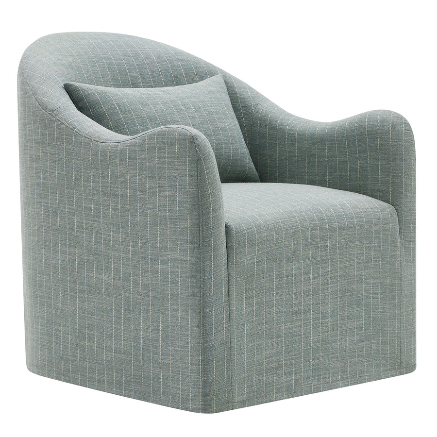 Wicker Slipcovered Striped Accent Chair in Spa Blue Stripe