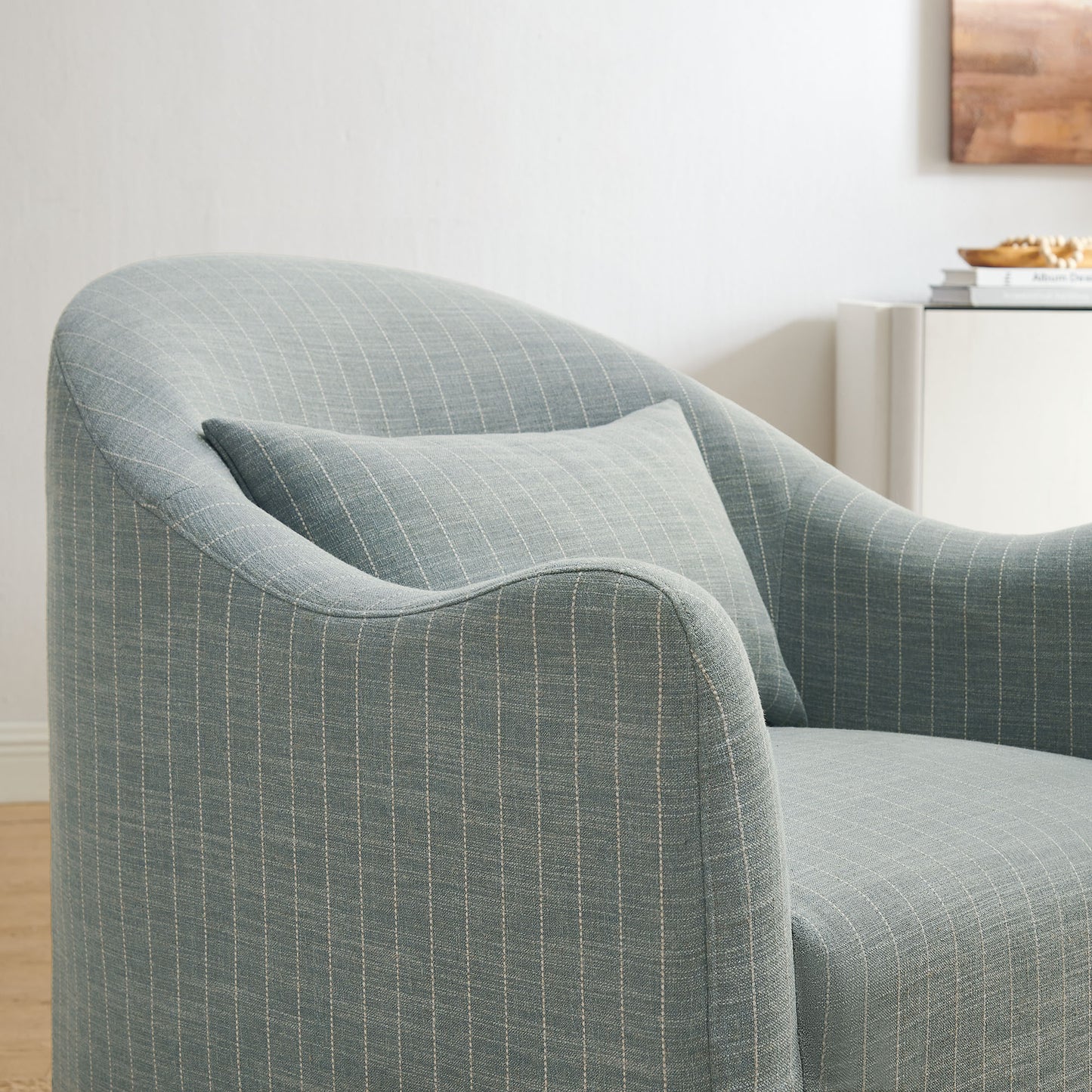 Wicker Slipcovered Striped Accent Chair in Spa Blue Stripe