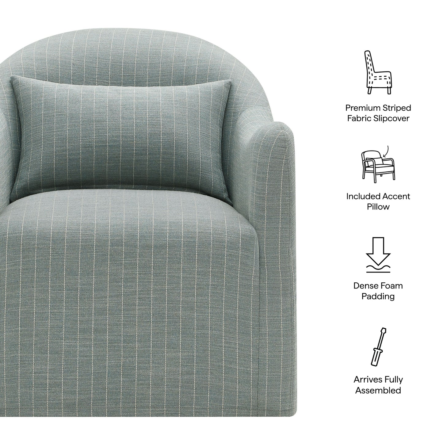 Wicker Slipcovered Striped Accent Chair in Spa Blue Stripe