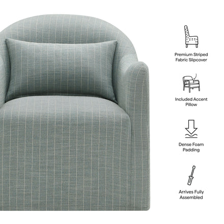 Bardot Slipcovered Striped Accent Chair in Spa Blue Stripe